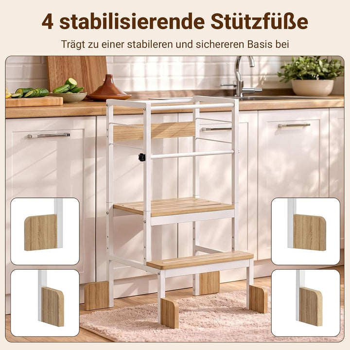 COSYLAND Lernturm ab 1 Jahr Montessori Learning Tower Stahl Stabil, Weiss | Stabiler Toddler Tower m