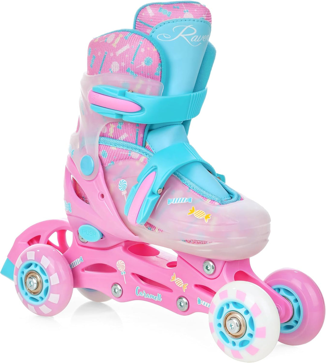 RAVEN 3in1 Inline Skates Triskates Rollschuhe Inliner für Kinder Mädchen verstellbar mit LED Leuchtr