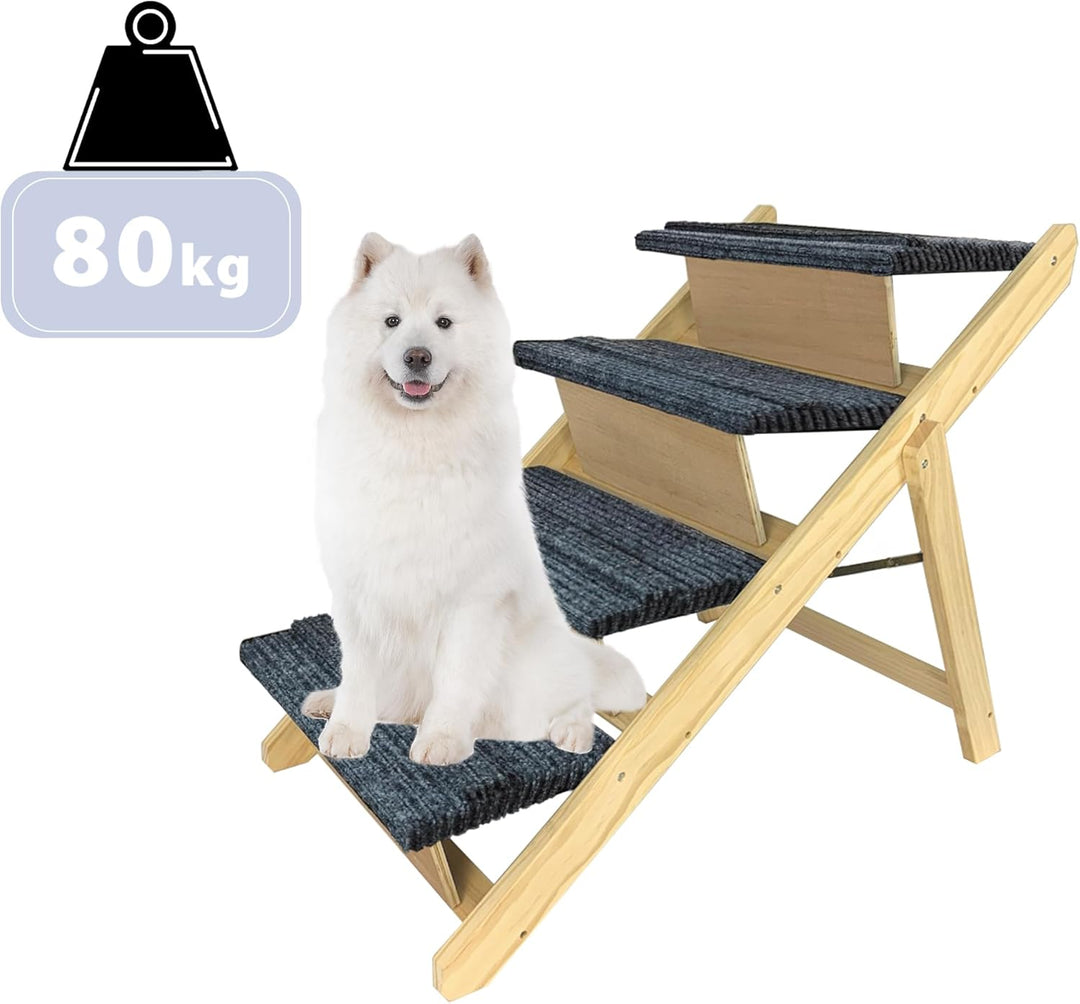 FIVMEN Hundetreppe 2 in 1 Hunderampe Holz Faltbar Höhenverstellbar Haustiertreppe mit Rutschfester T