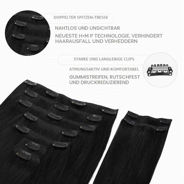WENNALIFE Clip In Extensions Echthaar, 150g 60cm 9pcs Tief Schwarz Clip In Extensions Hair Extension