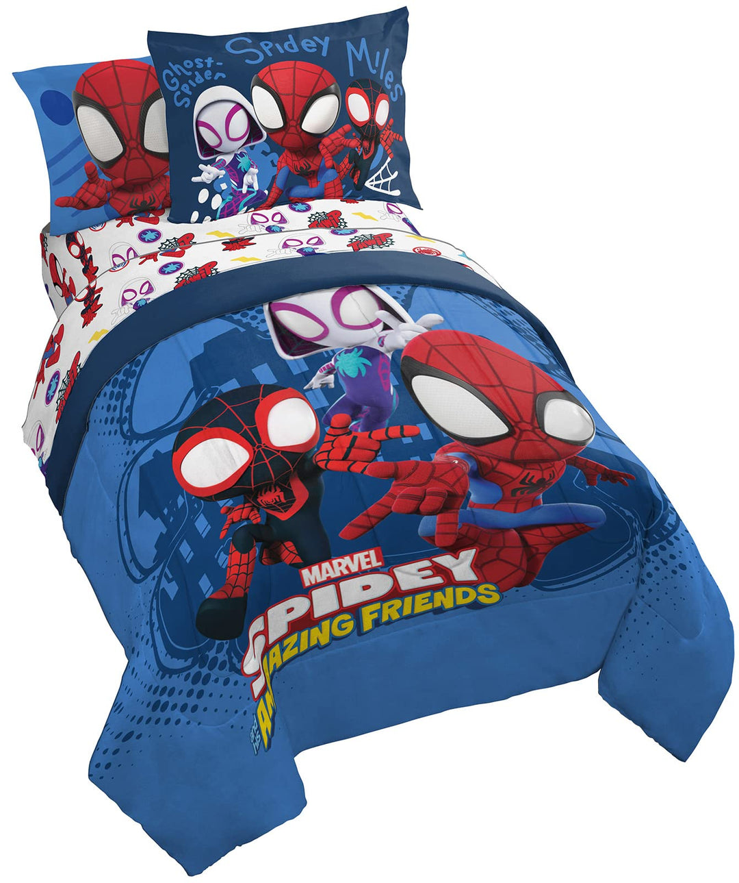 Jay Franco Marvel Spidey and His Amazing Friends Team Spidey 7 Piece Full Size Bed Set - Includes Co