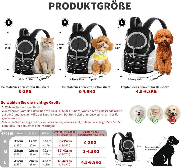 PETCUTE Hundetragerucksack mit Kopf-Out-Design,Atmungsaktive,Verstellbar Rucksack für Kleine Hunde u