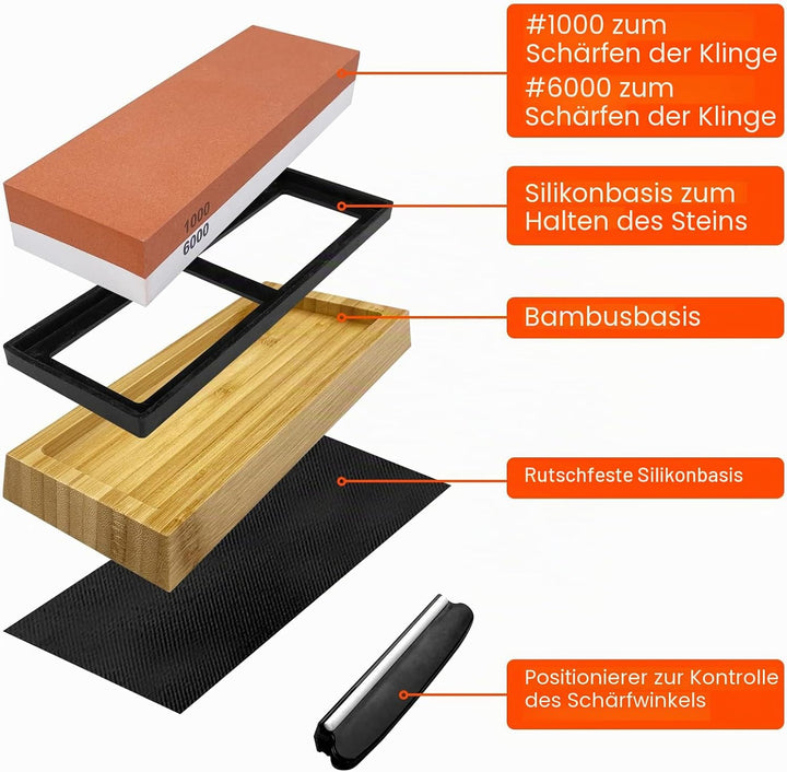 Uootach Schleifstein Abziehstein Set, Professioneller Messerschärfer Whetstone 1000/6000, Doppelseit