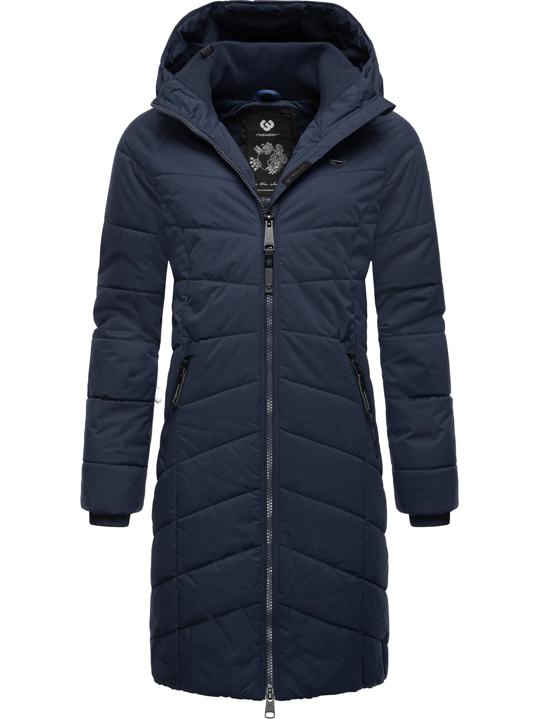 Ragwear Damen Wintermantel Warmer wasserdichter Steppmantel lang mit Kapuze Dizzie Coat XS-6XL S Nav