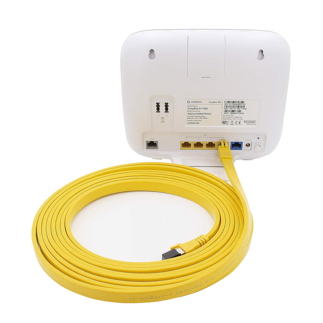 1aTTack.de 0,25m - Cat8.1 High End Patchkabel flach gelb - 1 Stück 40 Gigabit Netzwerkkabel Ethernet