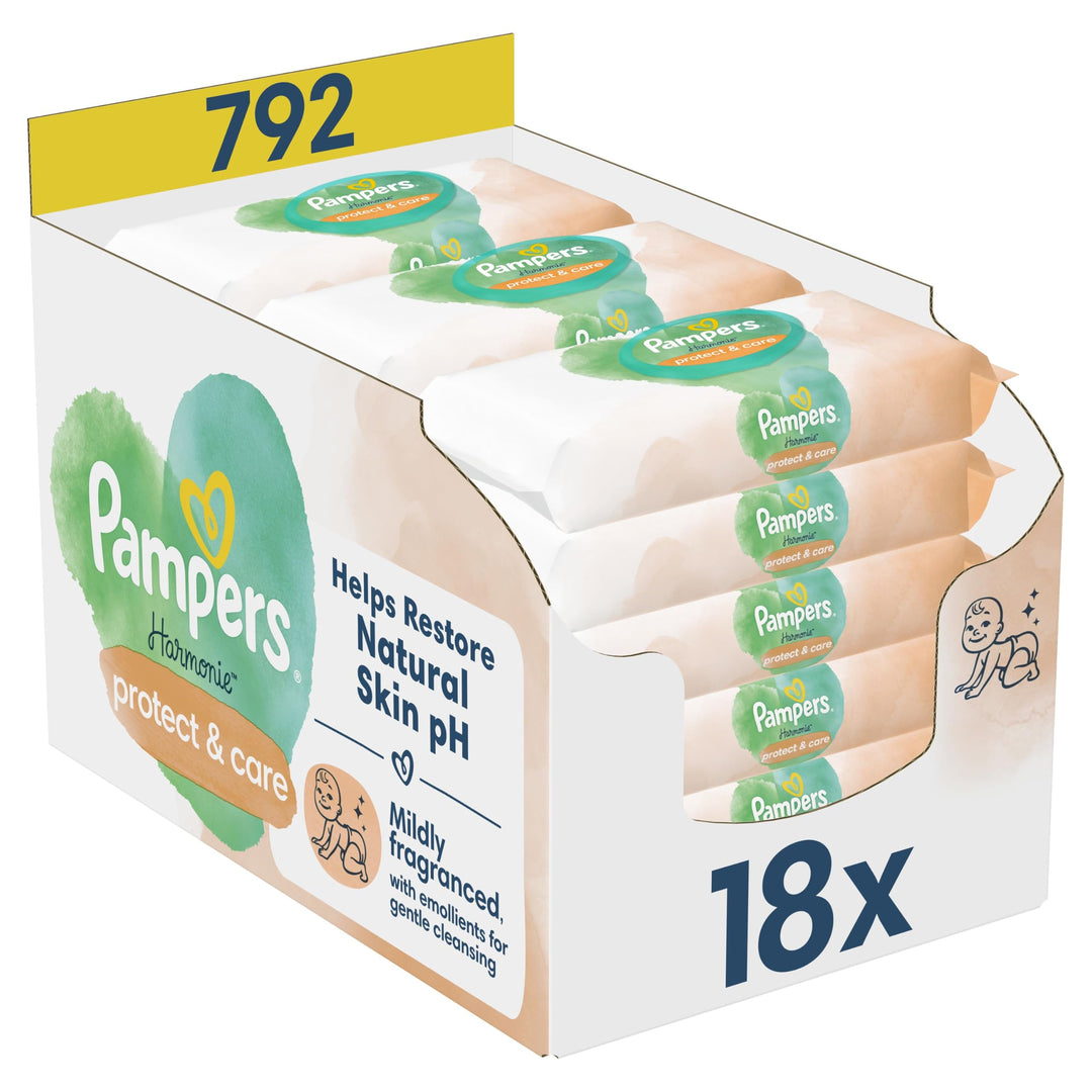Pampers Harmonie Protect & Care Feuchttücher 18 Packungen mit jeweils 44 Feuchttüchern = 792 Feuchtt