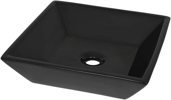WIFESE Waschbecken Keramik Quadratisch Schwarz 41,5x41,5x12 cm Badezimmer Möbel Aufsatzwaschbecken E