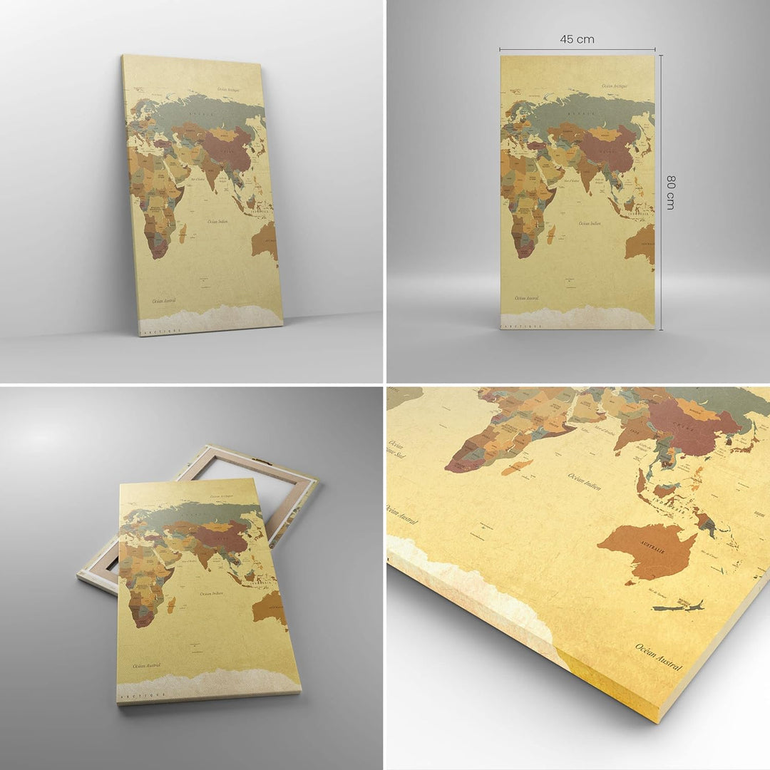 Bilder auf Leinwand Karte Welt Land Leinwandbild mit Rahmen 45x80cm Wandbilder Dekoration Wohnzimmer