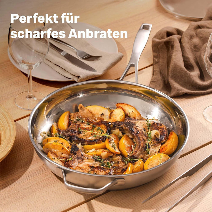 SILBERTHAL Pfannen Set 4 teilig - Edelstahlpfanne Unbeschichtet | 20, 24, 28 &amp; 32 cm - Induktionsgee