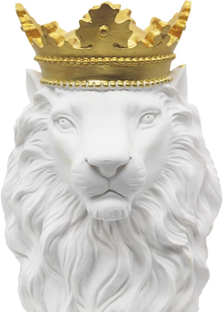 H&W Löwe Statue, Harz Skulpturen für Männer, Weisse Krone Lion Figuren, Kunst Statue Sammelfiguren f