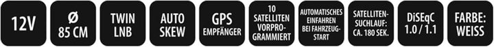 Camping SAT Anlage X85 Multi Sat-Anlage, Twin LNB, Auto Skew, 10 Satelliten - Wohnwagen, Wohnmobil
