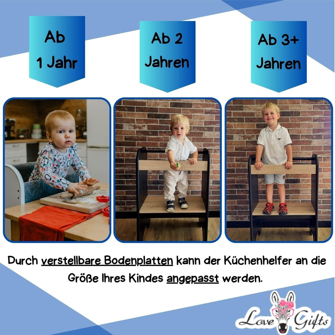Love Gifts® Lernturm für Kinder mit Kippschutz und höhenverstellbar | Learning Tower mit sicheren Ka