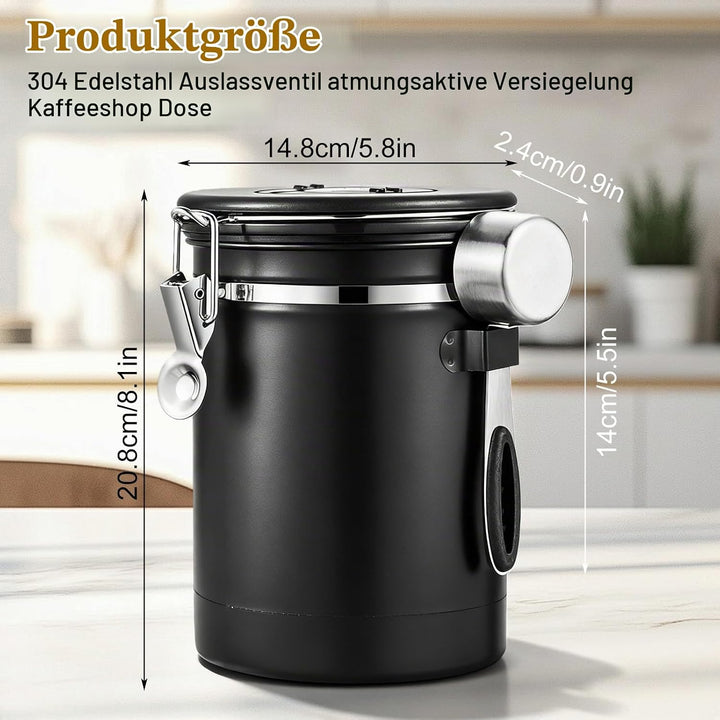 Kaffeedose Luftdicht, 2,8 L Kaffeebohnenbehälter Vakuum, Kaffeebohnen Behälter mit CO2-Ventil und Me