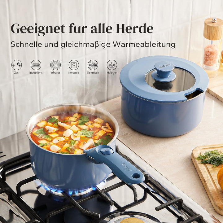 Redchef Topfset mit Abnehmbaren Griffen 5-teilig, Edelstahl Töpfe Set unbeschichtet 16/18/20cm und 3