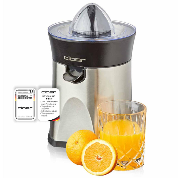 Cloer 6815 Zitruspresse und Orangenpresse, 2-in-1 Saftpresse, elektrisch, kleiner und grosser Pressk