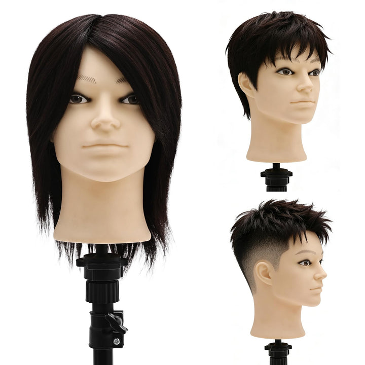 TwoWin 13 Zoll (33 cm) Frisierkopf Echthaar, Mann Friseurkopf Übungskopf 100% echthaar, Trainingskop
