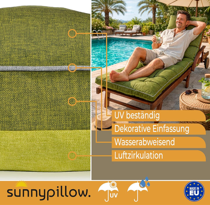 sunnypillow Liegenauflage 200 x 60 - Auflage für Gartenliege extra dick 13cm - Outdoor, wasserdicht,