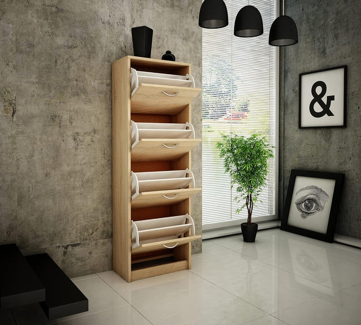 MATKAM Schuhschrank 4S, in Schlichter Optik, B 50 x H 152 x T 28 cm, laminierte Möbelplatte 16 mm, m