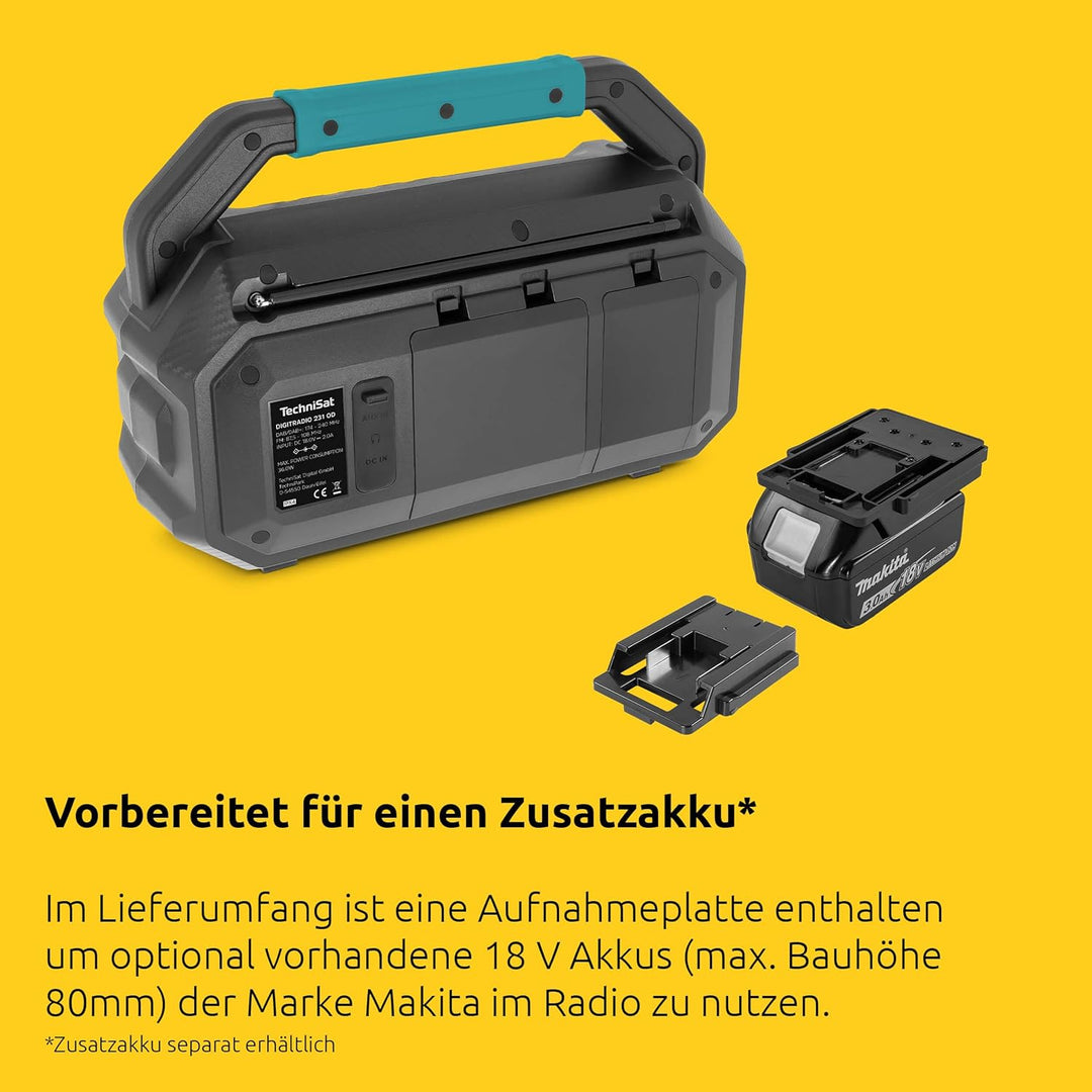 TechniSat Viola 231 OD – Makita Akku kompatibles Baustellenradio (DAB+, UKW, AUX in, Bluetooth, IPX4