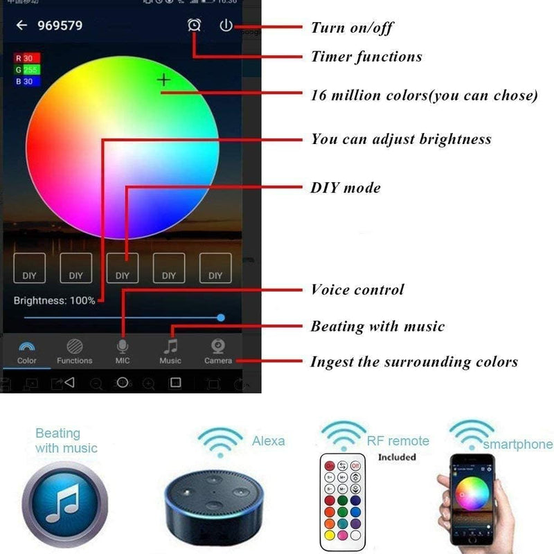 6er WIFI LED Bodeneinbauleuchten RGB terrassenbeleuchtung kompatibel mit Alexa, Google Home,DC12V Ø3