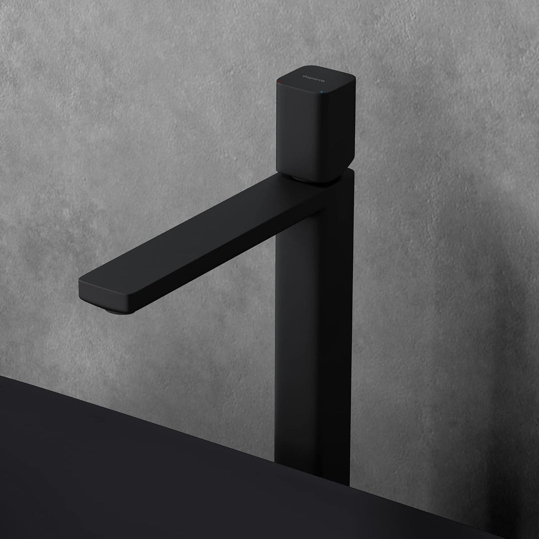 doporro Badarmatur Schwarz matt, Einhebelmischer für Badezimmer, 30,9 cm | Waschbeckenarmatur eckig