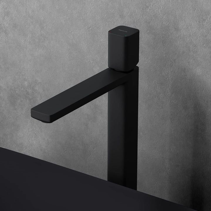doporro Badarmatur Schwarz matt, Einhebelmischer für Badezimmer, 30,9 cm | Waschbeckenarmatur eckig