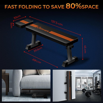 550KG Flat Weight Bench Flacher Gewichtsbank mit Kopfstütze - Bonvork 138CM Erweiterbare, Zusammenle