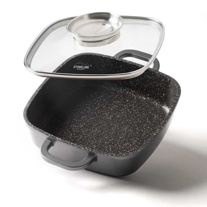 STONELINE 20cm Eckpfanne mit Aromaglasdeckel 20 x 20 cm Grau, 20 x 20 cm Grau