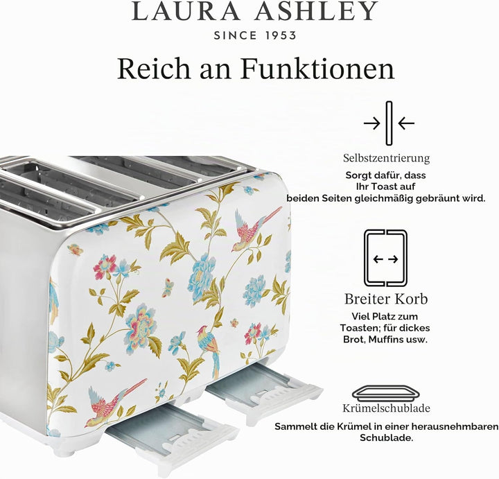VQ Laura Ashley 4-Scheiben-Toaster mit einstellbaren Heiz-, Auftau- und Aufwärmmodi - Edelstahl Vint