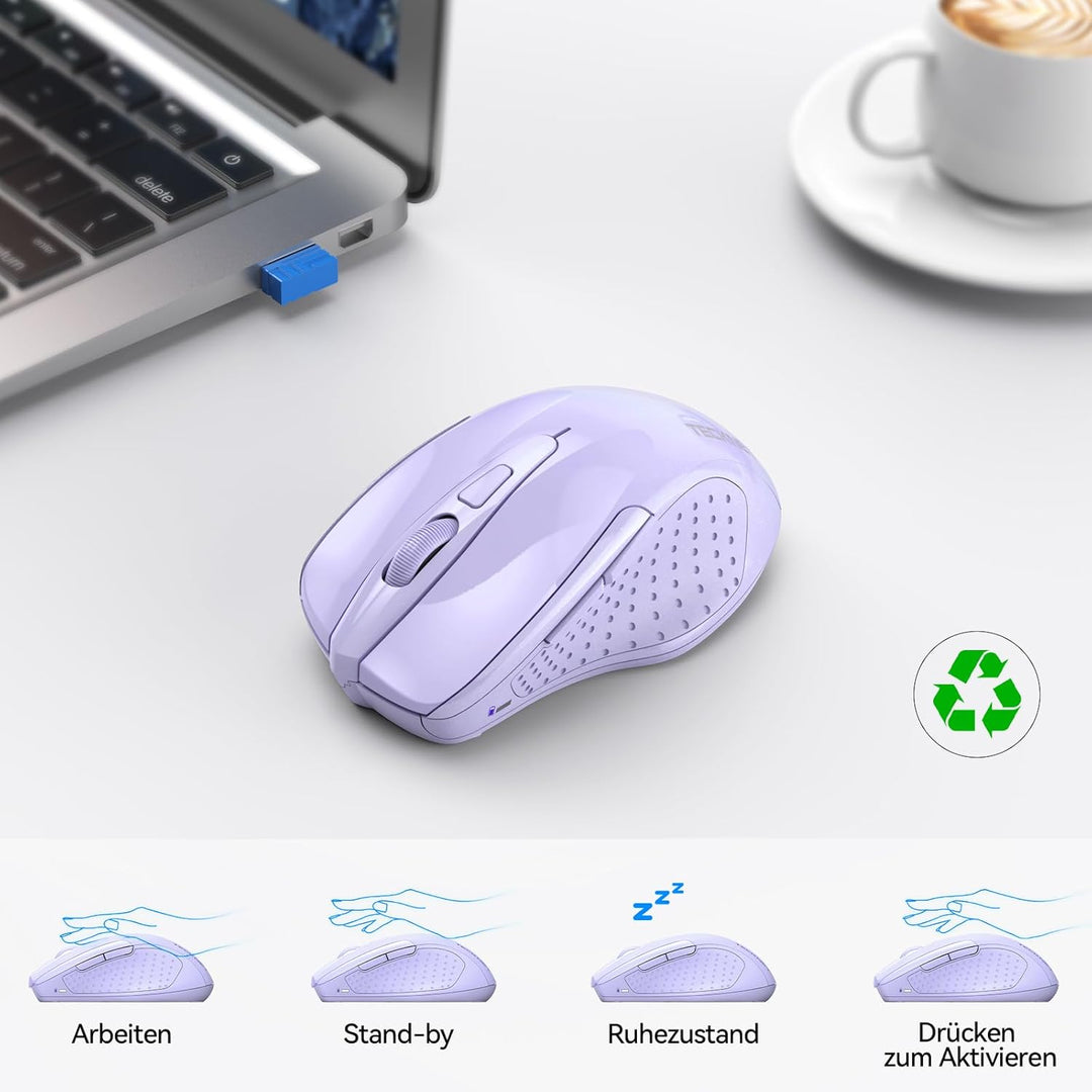 TECKNET Bluetooth Maus, 4800 DPI Kabellos Ergonomische Maus (Tri-Modi: BT 5.0/3.0+2.4G), 30 Monate B
