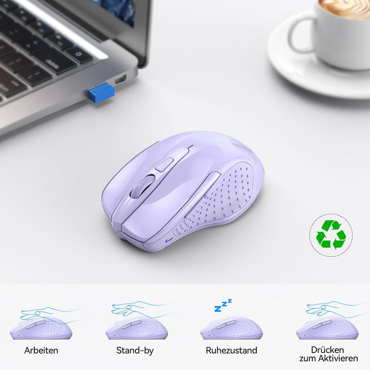 TECKNET Bluetooth Maus, 4800 DPI Kabellos Ergonomische Maus (Tri-Modi: BT 5.0/3.0+2.4G), 30 Monate B