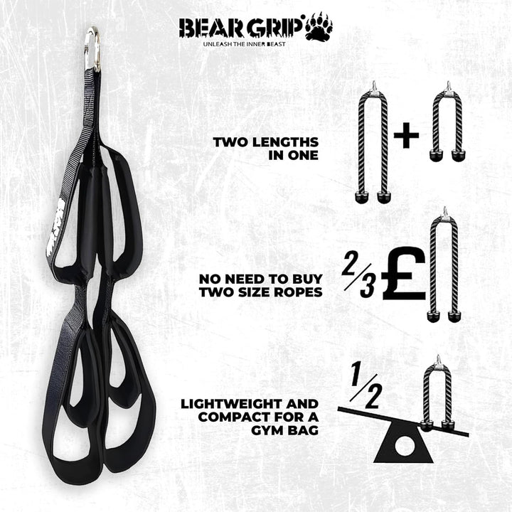 BEAR GRIP - Trizepsseil-Befestigungsgurt, Kabelzüge, Trizeps-Verlängerung Version 3 (extra lang), Ve