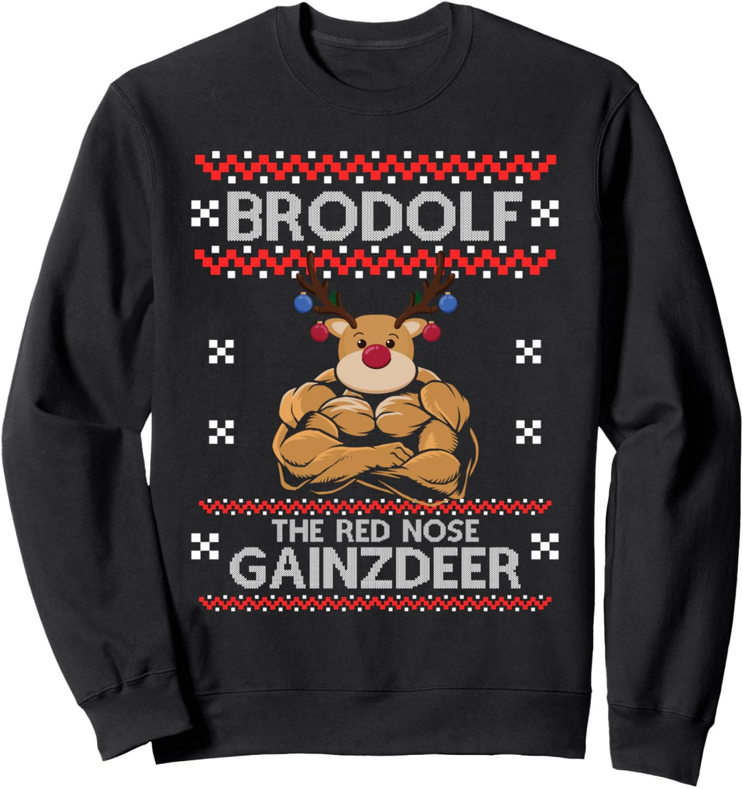 Brodolf The Red Nose Gainzdeer Weihnachten Ugly Christmas Langarm Sweatshirt