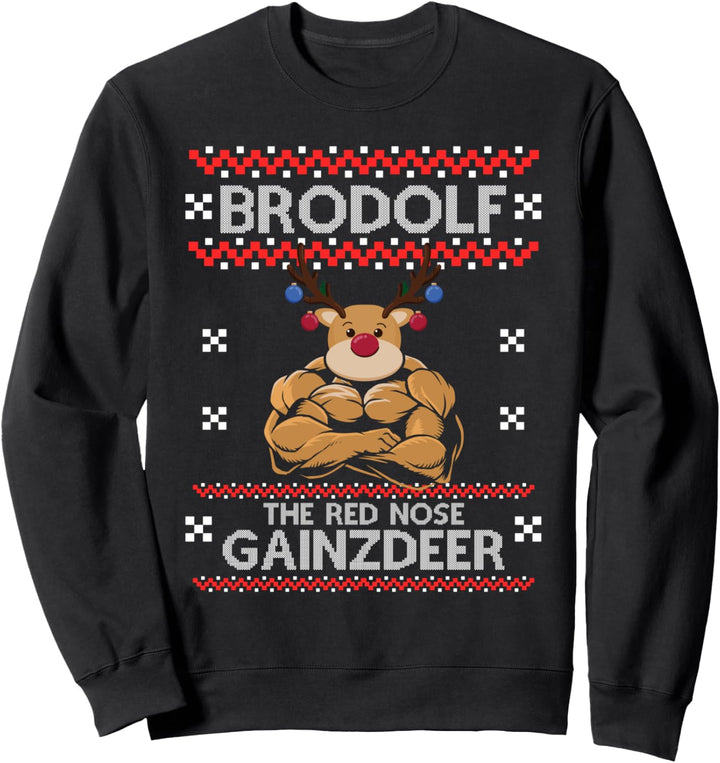 Brodolf The Red Nose Gainzdeer Weihnachten Ugly Christmas Langarm Sweatshirt