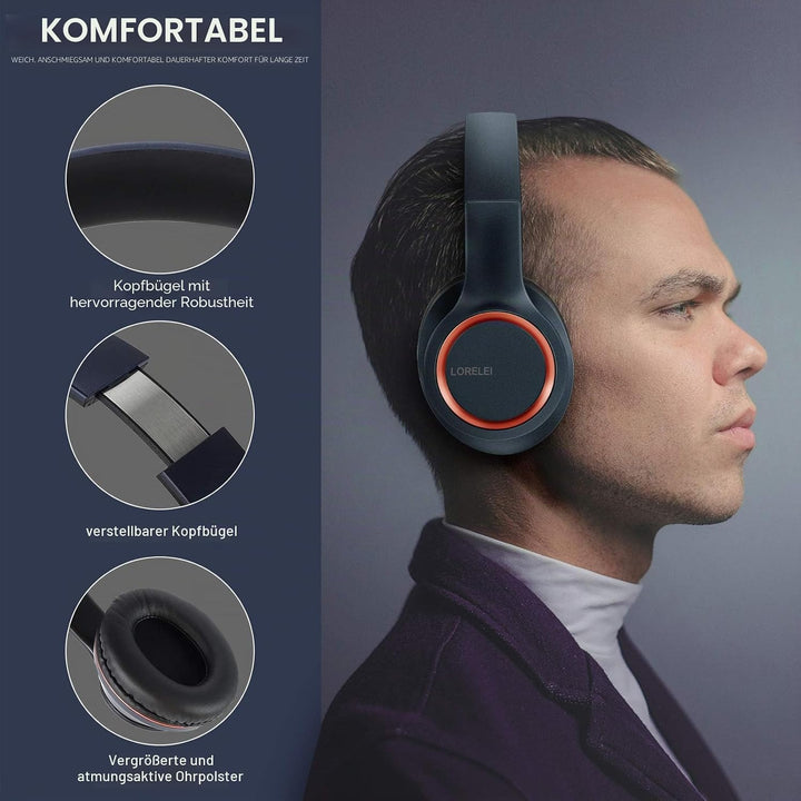 LORELEI X8 Over-Ear-Kopfhörer mit Kabel, mit Mikrofon, 1,45 m, verwicklungsfreier Nylon-Linie und 3,