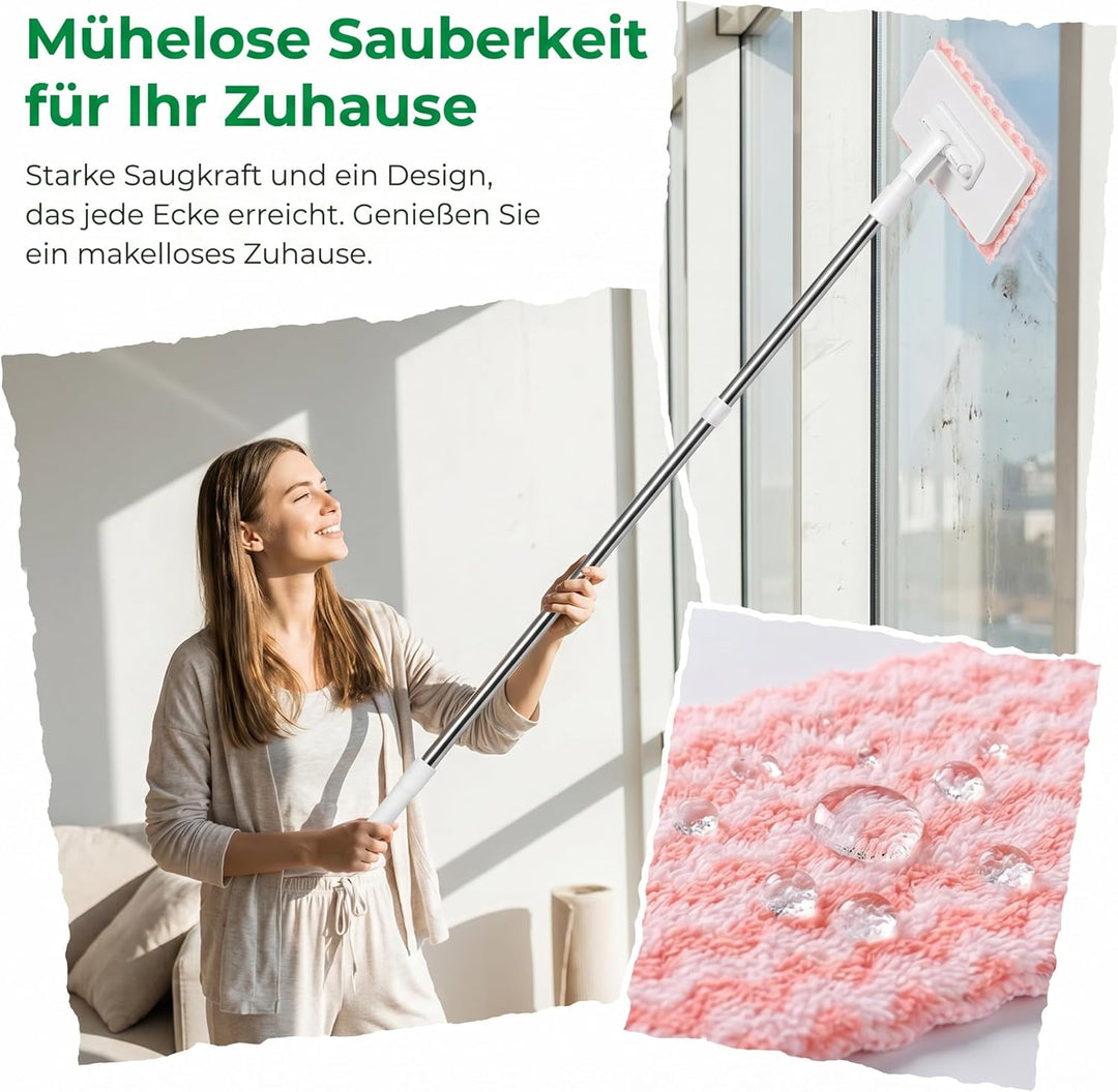 Wischmopp mit Druck Klemm System, Waschmopp Mit 10 Wiederverwendbaren Mikrofasertüchern Ohne Waschen