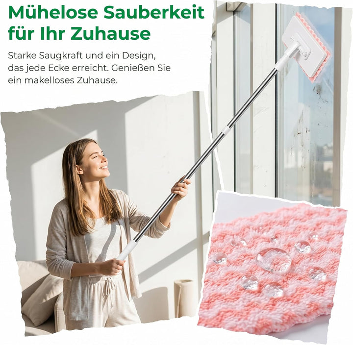 Wischmopp mit Druck Klemm System, Waschmopp Mit 10 Wiederverwendbaren Mikrofasertüchern Ohne Waschen