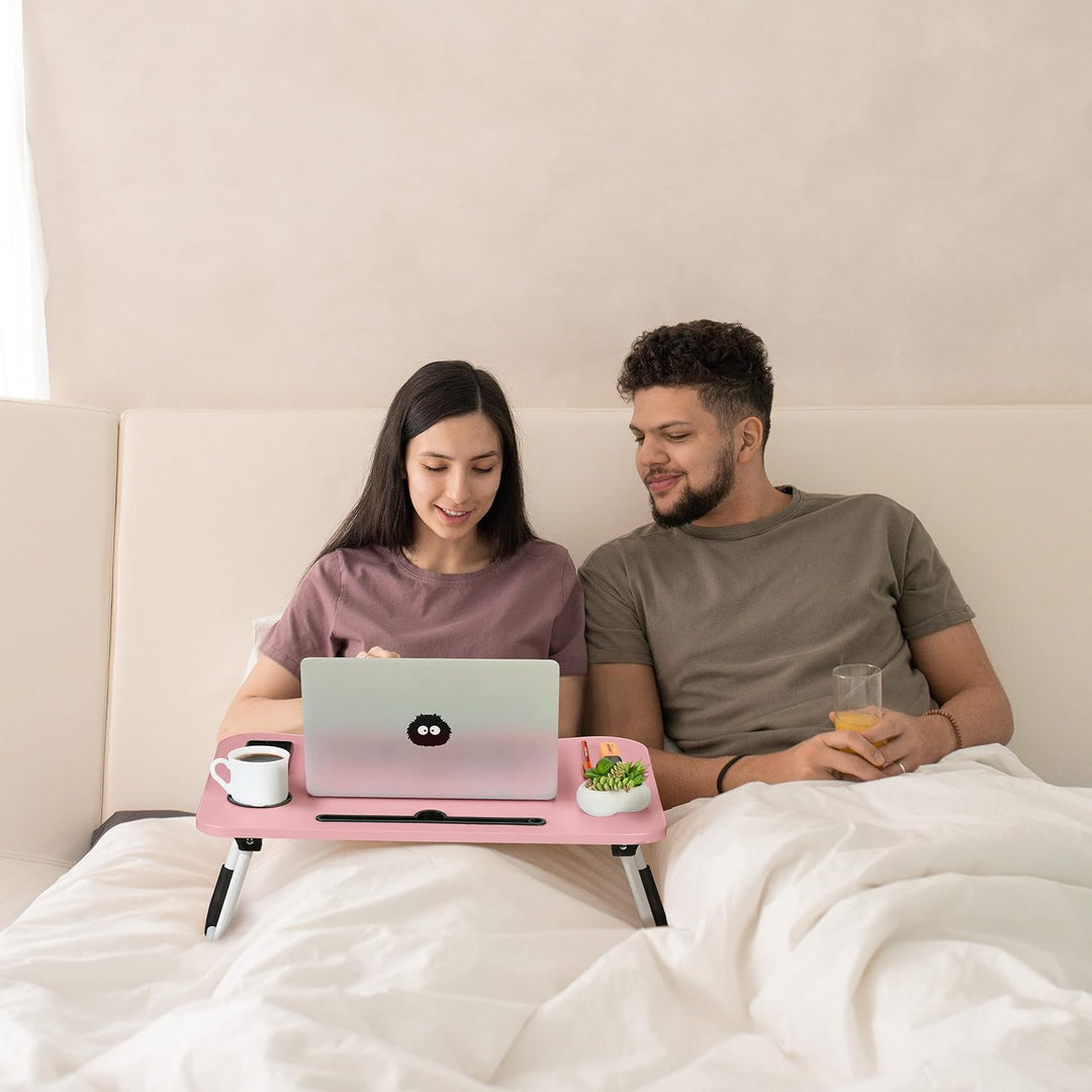 Relaxdays Laptoptisch für Couch, klappbar, Tablethalter, Getränkehalter, Betttisch, HxBxT 26 x 63 x