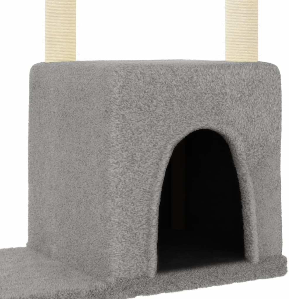Kratzbaum mit Sisal-Kratzsäulen für Katzen 97,5 cm höhenverstellbar, Holz-Wohnung mit Hängematte, Li