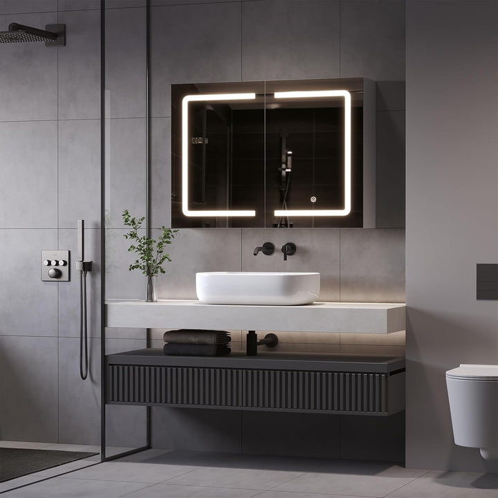 DICTAC Badezimmer spiegelschrank mit Beleuchtung 80x60x16cm Spiegelschrank Bad mit LED und Steckdose