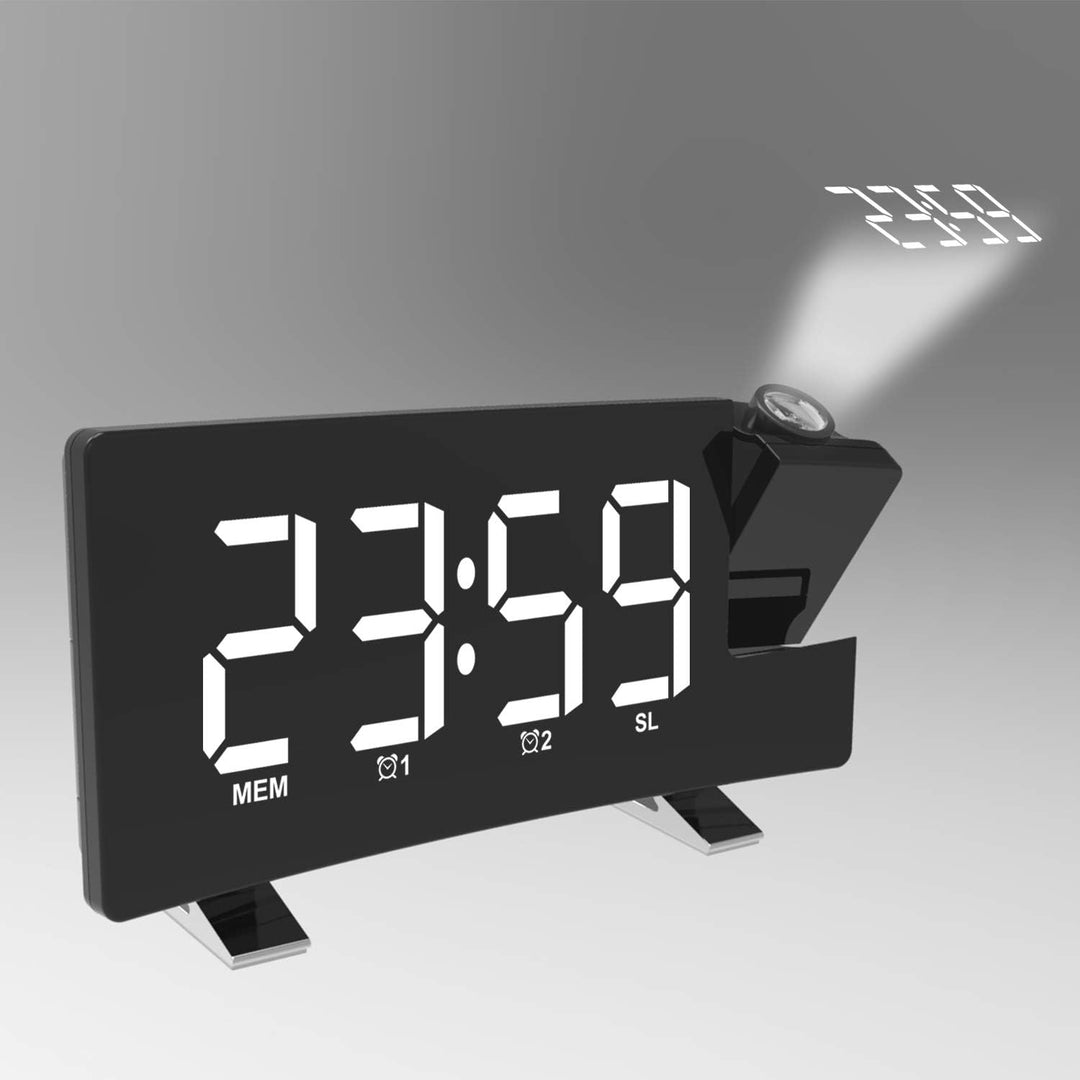 ThreeH Digitaler Projektionswecker UKW-Radiouhr mit USB-Ladegerät 2 Weckereinstellung 5'' grosses Di