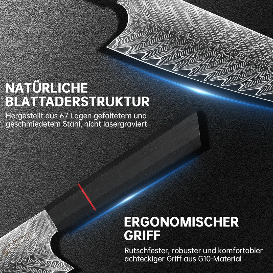 Plys Damastmesser Japanisches Kochmesser: 20cm Kingle, Scharfer Vg10 Stahlkern, 67 Lagen Damaststahl