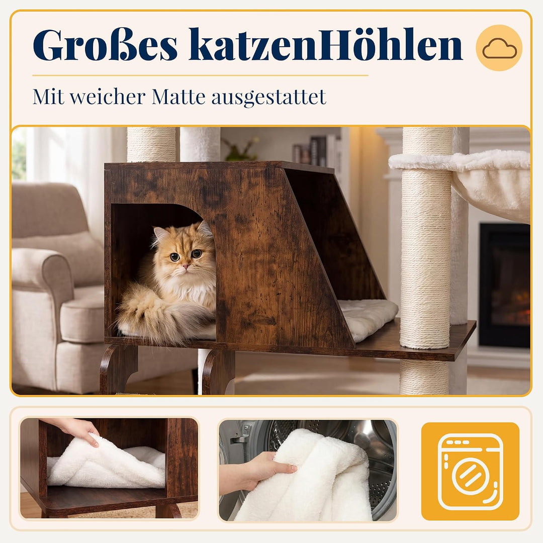 Hey‑brother 167cm Holz‑Kratzbaum, modern, für Mehrkatzenhaushalte MPJ111SR | Mehrstöckiger Katzenbau