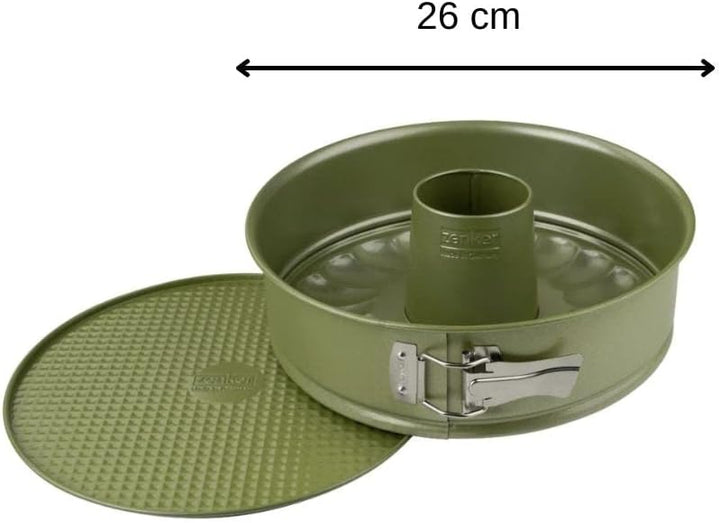 Zenker Springform Ø 26 cm mit Flachboden und Rohrboden – Hochwertige und stabile Backform in grün –