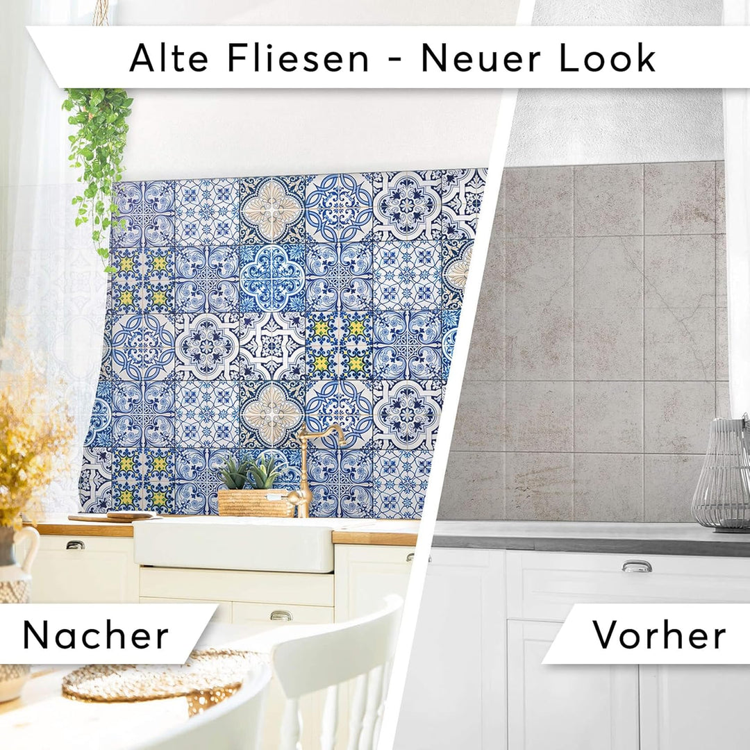 40 Stück Fliesenfolie für Bad und Küche 10x10 cm - Mosaikfliesen, Fliesensticker - Stickerfliesen, F