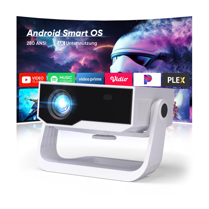 Wielio Smart Beamer, Heimkino Beamer mit integrierter App, 4K Unterstützung, WLAN&amp;BT, 120° verstellb