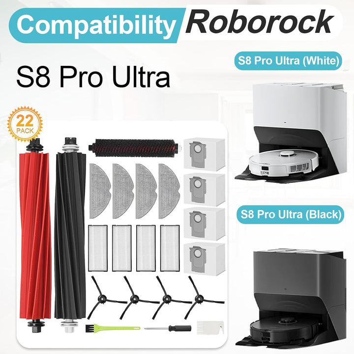 RUKHOOL Zubehör für Roborock S8 Pro UItra Ersatzteile Saugroboter Zubehörset mit 4 Staubbeutel, 2 Ha