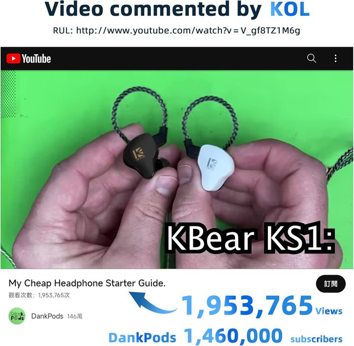 Yinyoo KBEAR KS1 In-Ear-Kopfhörer, Kabelgebunden, In-Ear-Monitore, Doppelte Magnetische Schaltung Dy