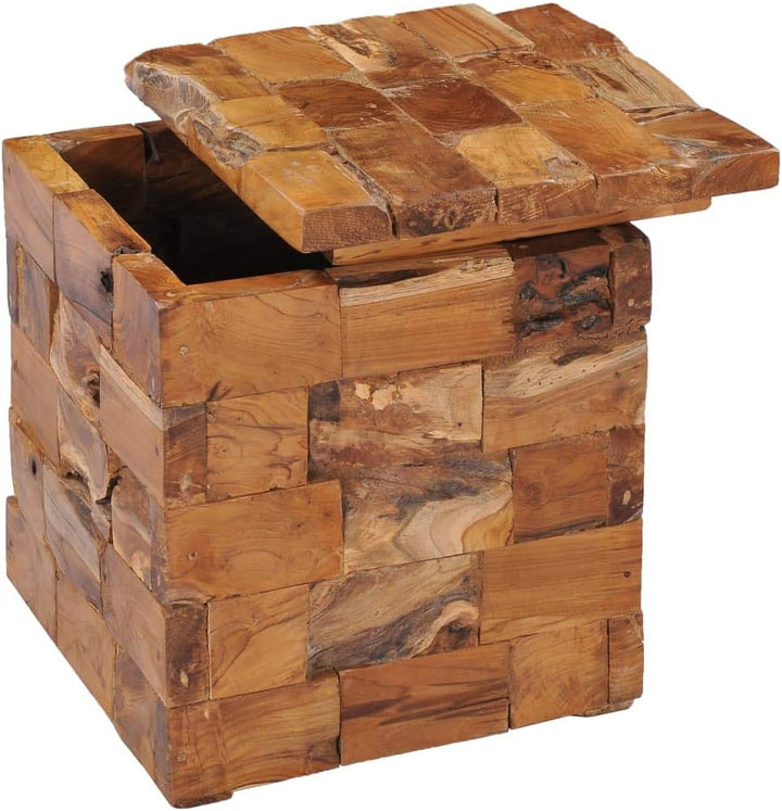 Massivholz Teak, 40 x 40 x 45 cm | Dekohocker, Schemel, Blumenhocker, Hocker mit Stauraum