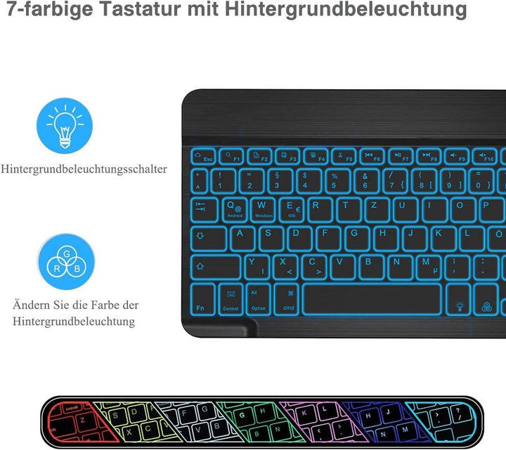 Bluetooth Tastatur mit Hintergrundbeleuchtung (Deutschem Layout QWERTZ), Ultraflache kabellose Tasta